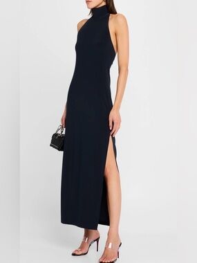 Norma Kamali Halter Turtle Side Slit Gown